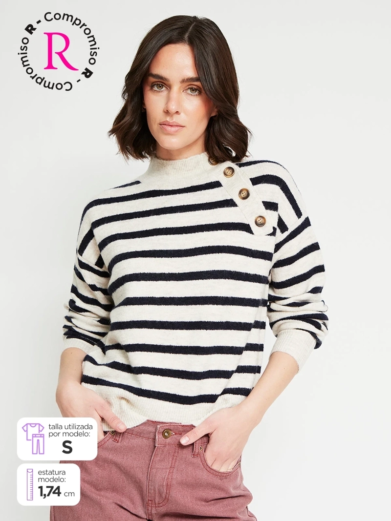 SWEATER MUJER REGATTA RAYADO BOTONES - 1