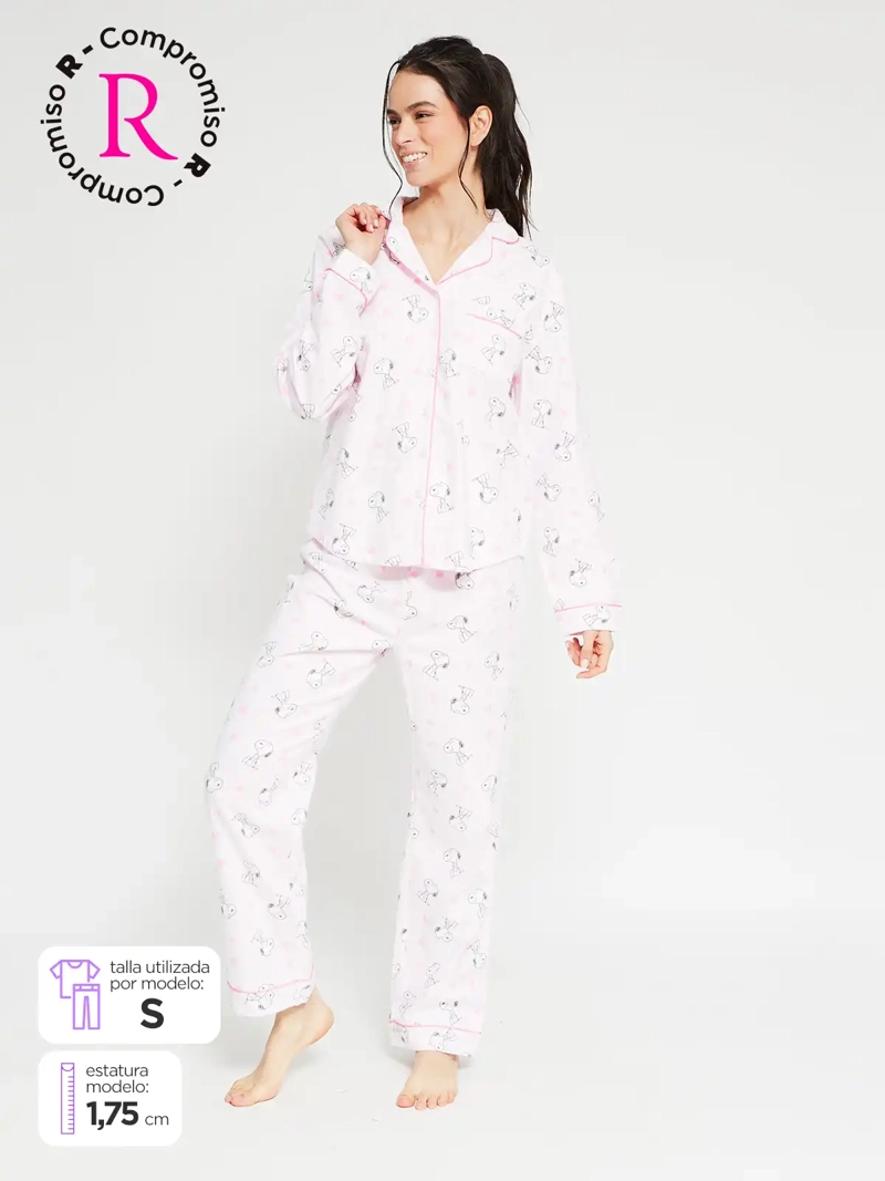PIJAMA MUJER SNOOPY MANGA LARGA ROSADO - 1