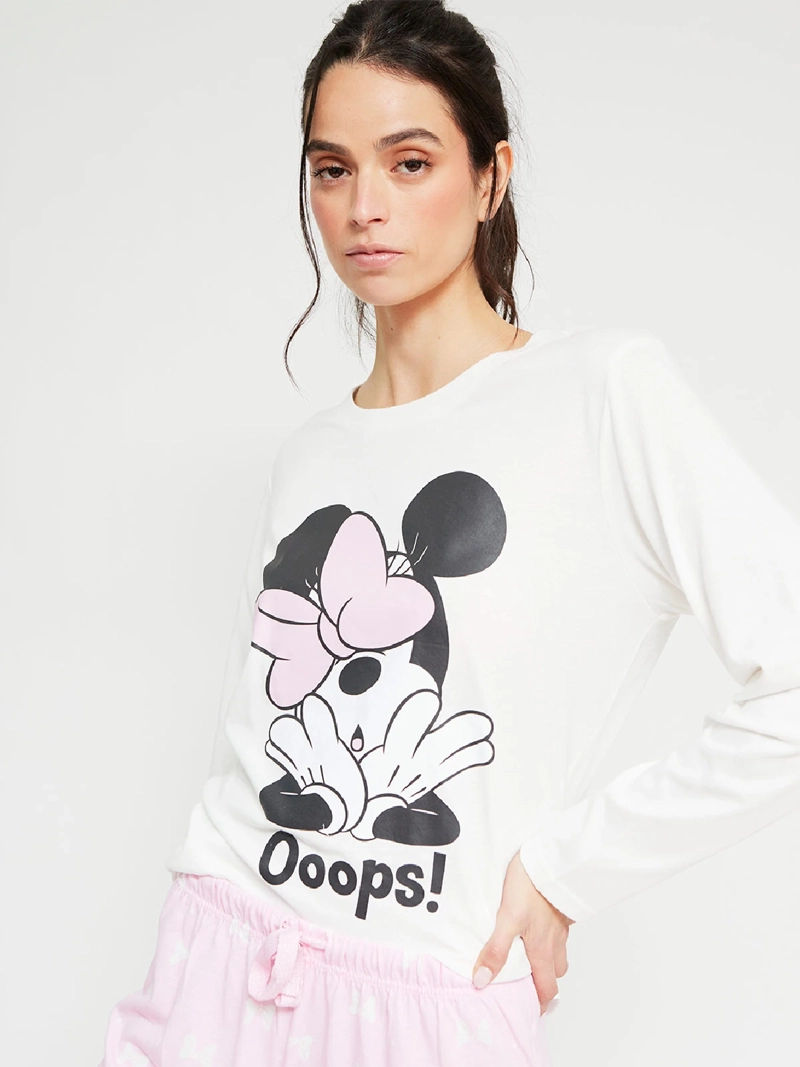 PIJAMA MUJER MINNIE MANGA LARGA CRUDO - 3