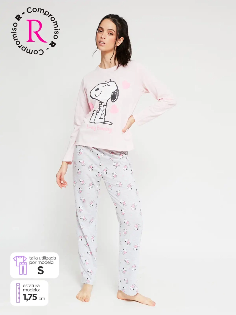 PIJAMA MUJER SNOOPY RECTO ROSADO - 1