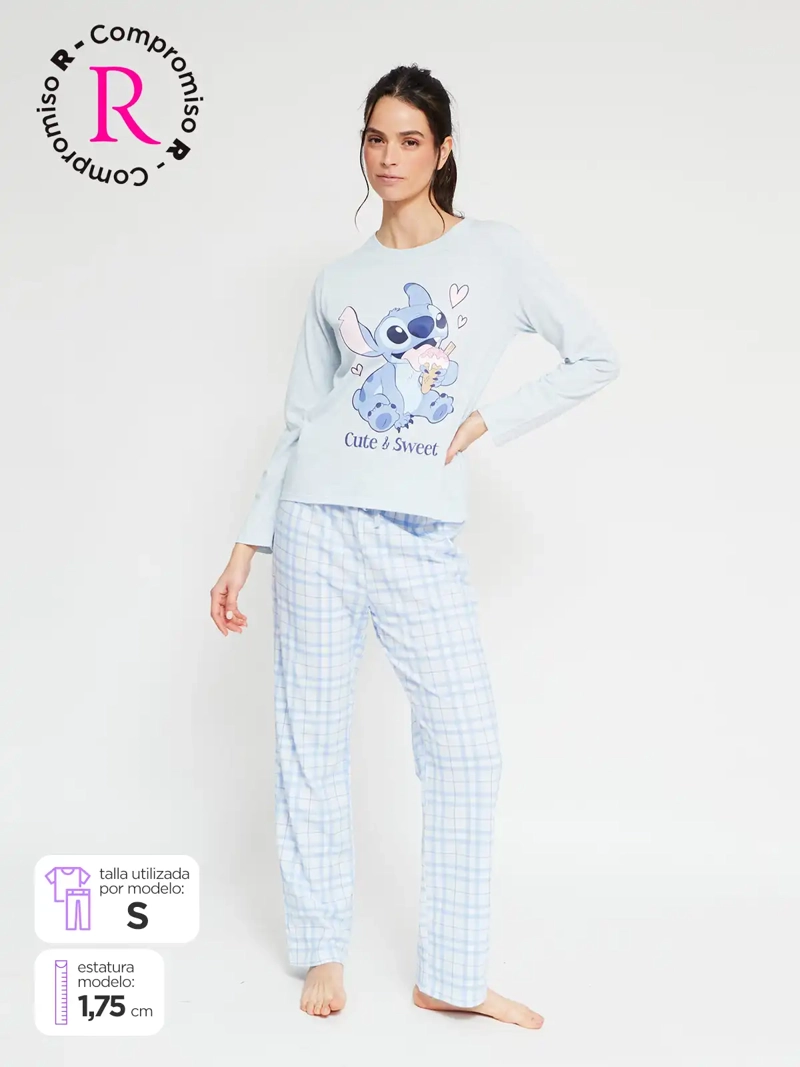 PIJAMA MUJER STITCH RECTO CELESTE - 1