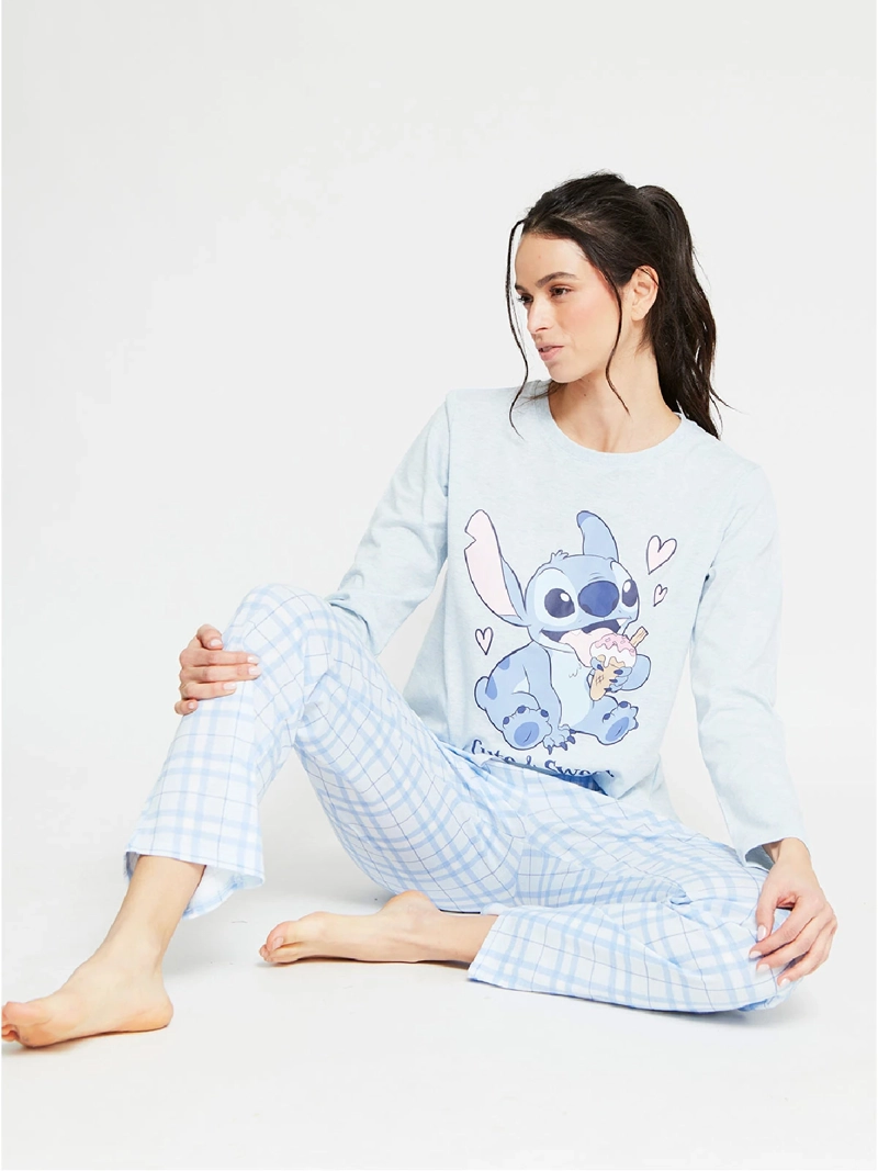 PIJAMA MUJER STITCH RECTO CELESTE - 4