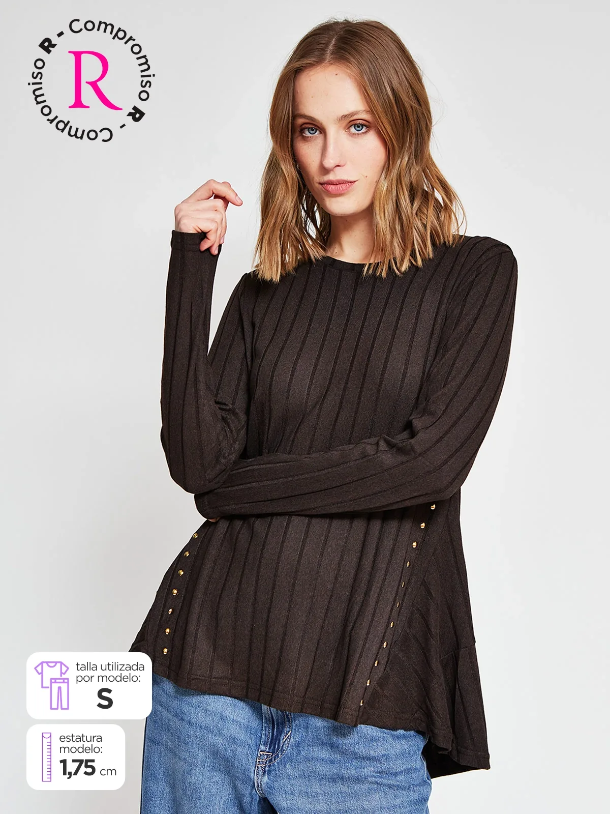 POLERA MUJER AZIZ MANGA LARGA TACHAS