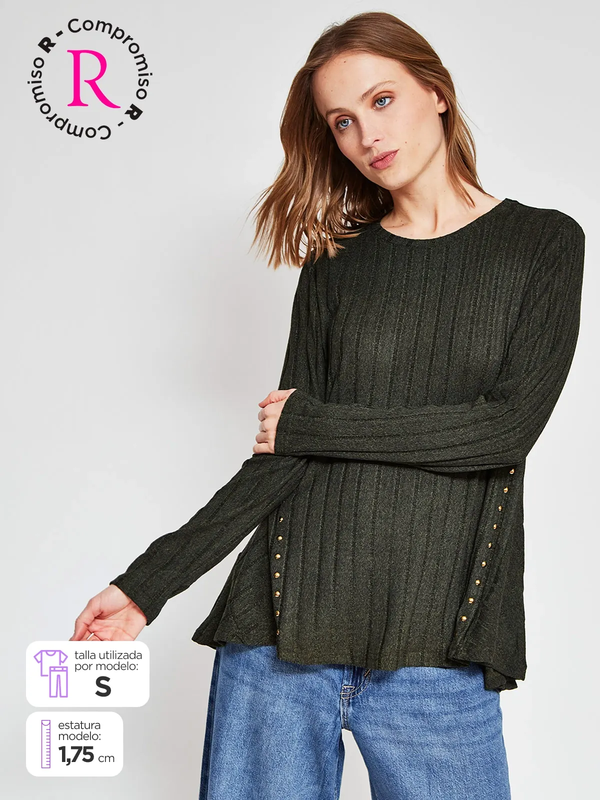 POLERA MUJER AZIZ MANGA LARGA TACHAS - 1