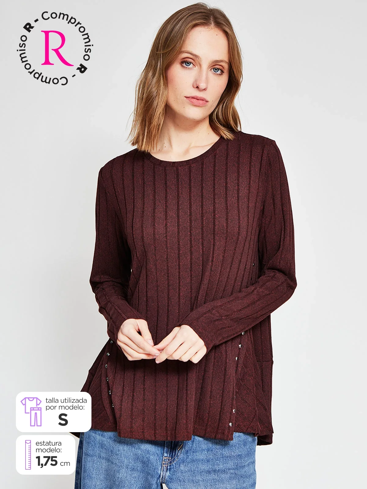 POLERA MUJER AZIZ MANGA LARGA TACHAS - 1