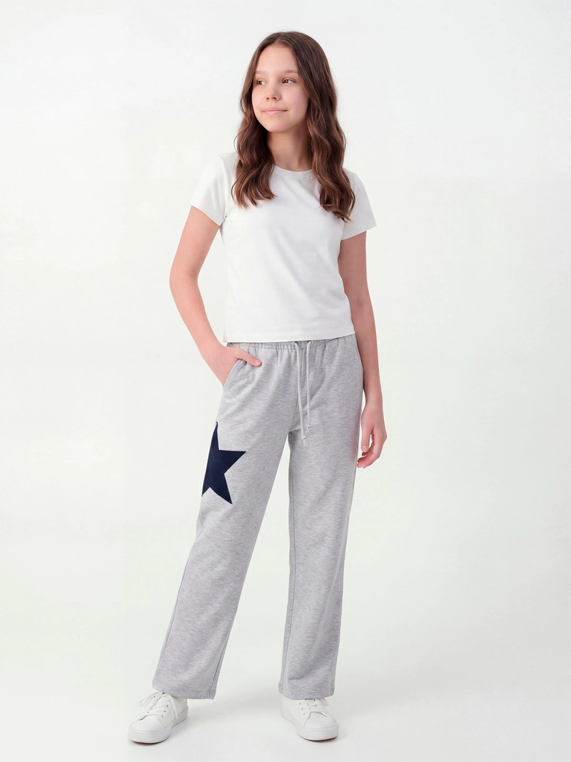 PANTALÓN DE BUZO NIÑA INDEX TEEN ALGODÓN WIDE ESTRELLA - 1