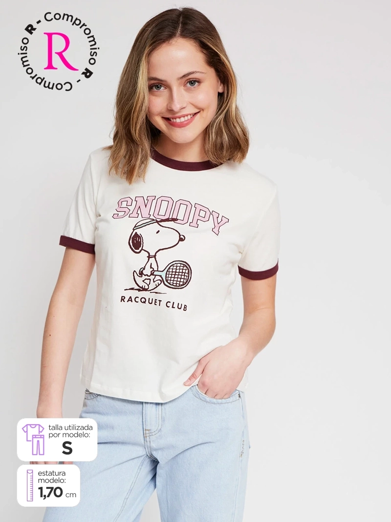 POLERA MUJER INDEX ALGODÓN MANGA CORTA SNOOPY