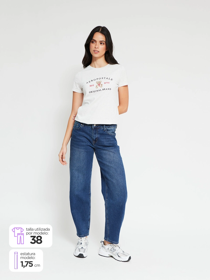 JEANS MUJER AEROPOSTALE ALGODÓN BARREL TIRO BAJO