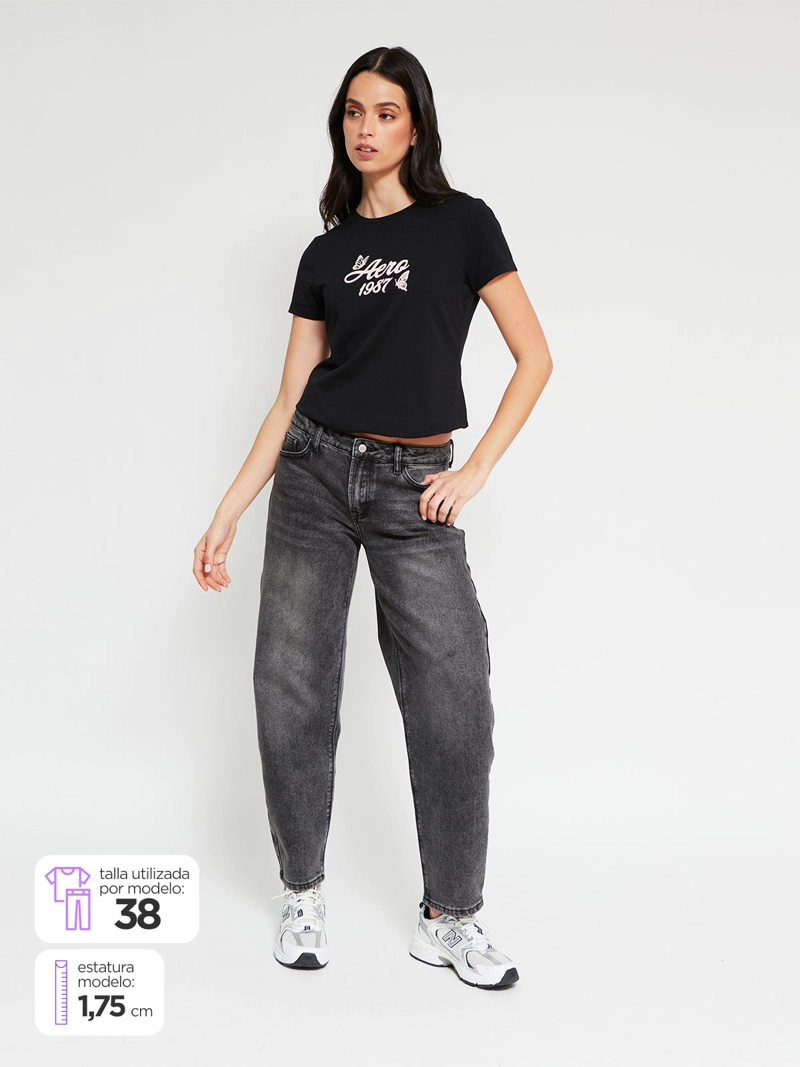 JEANS MUJER AEROPOSTALE ALGODÓN BARREL TIRO BAJO - 1
