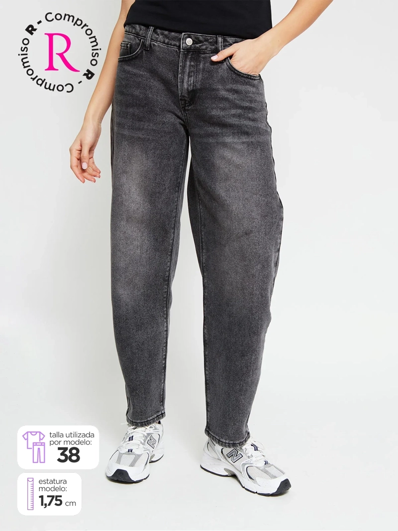 JEANS MUJER AEROPOSTALE ALGODÓN BARREL TIRO BAJO - 1