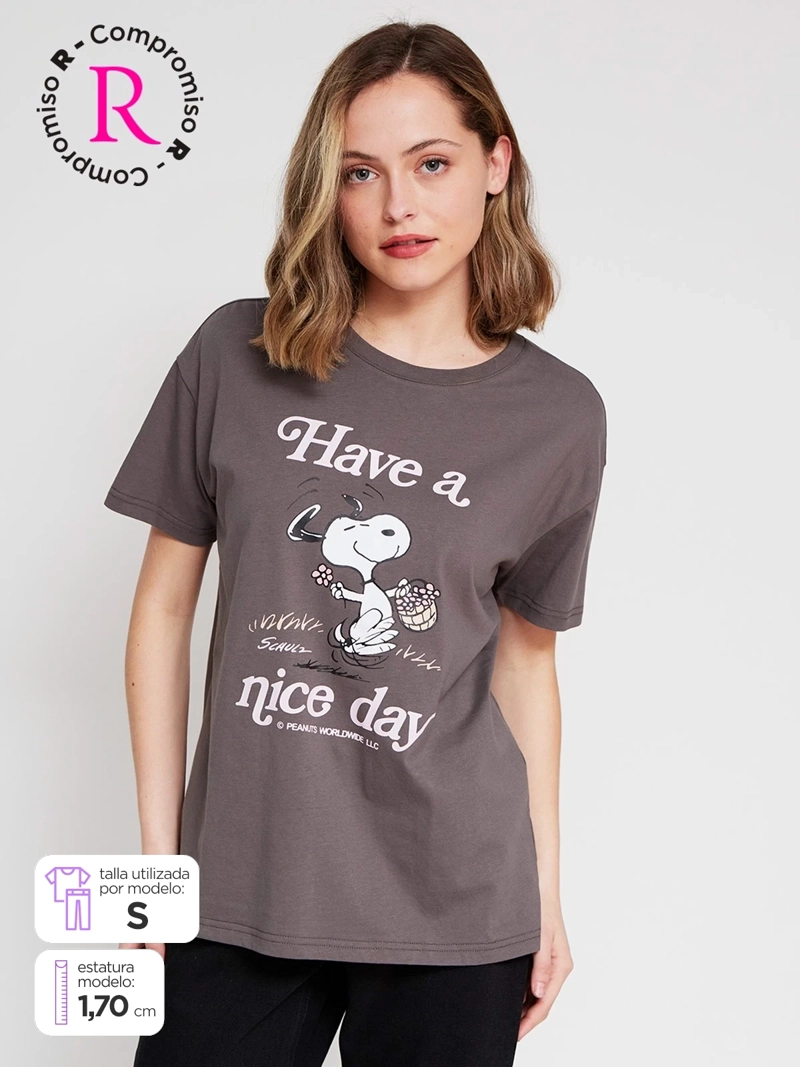 POLERA MUJER INDEX ALGODÓN MANGA CORTA SNOOPY