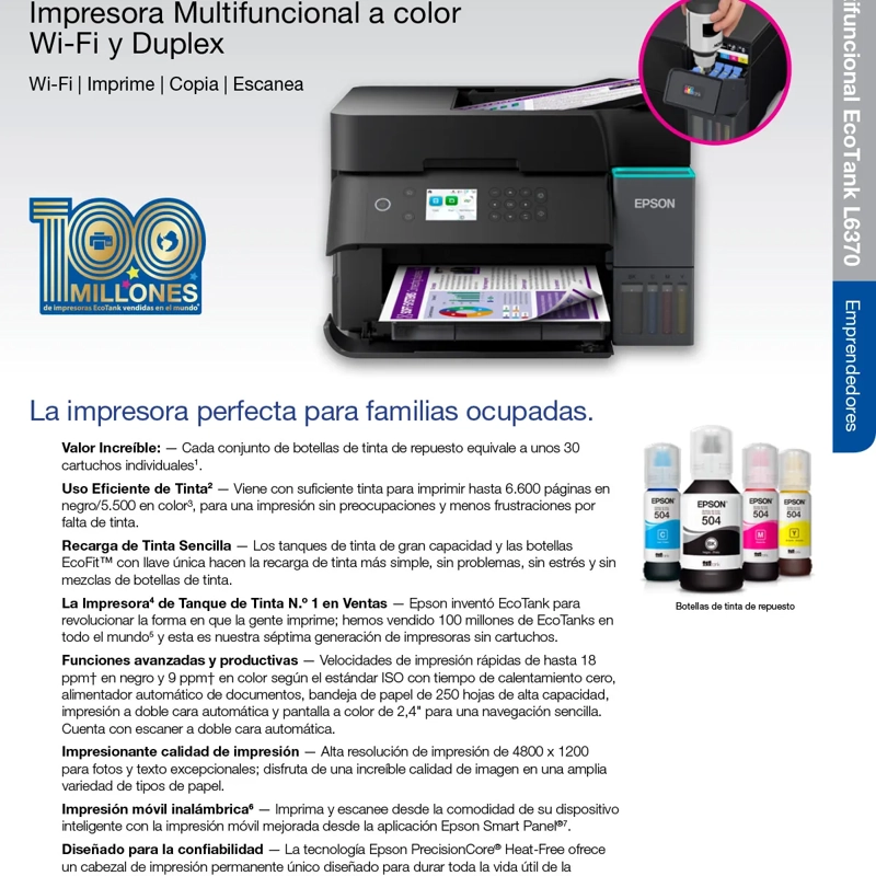 IMPRESORA MULTIFUNCIONAL EPSON INYECCIÓN DE TINTA ECOTANK L6370 - 9