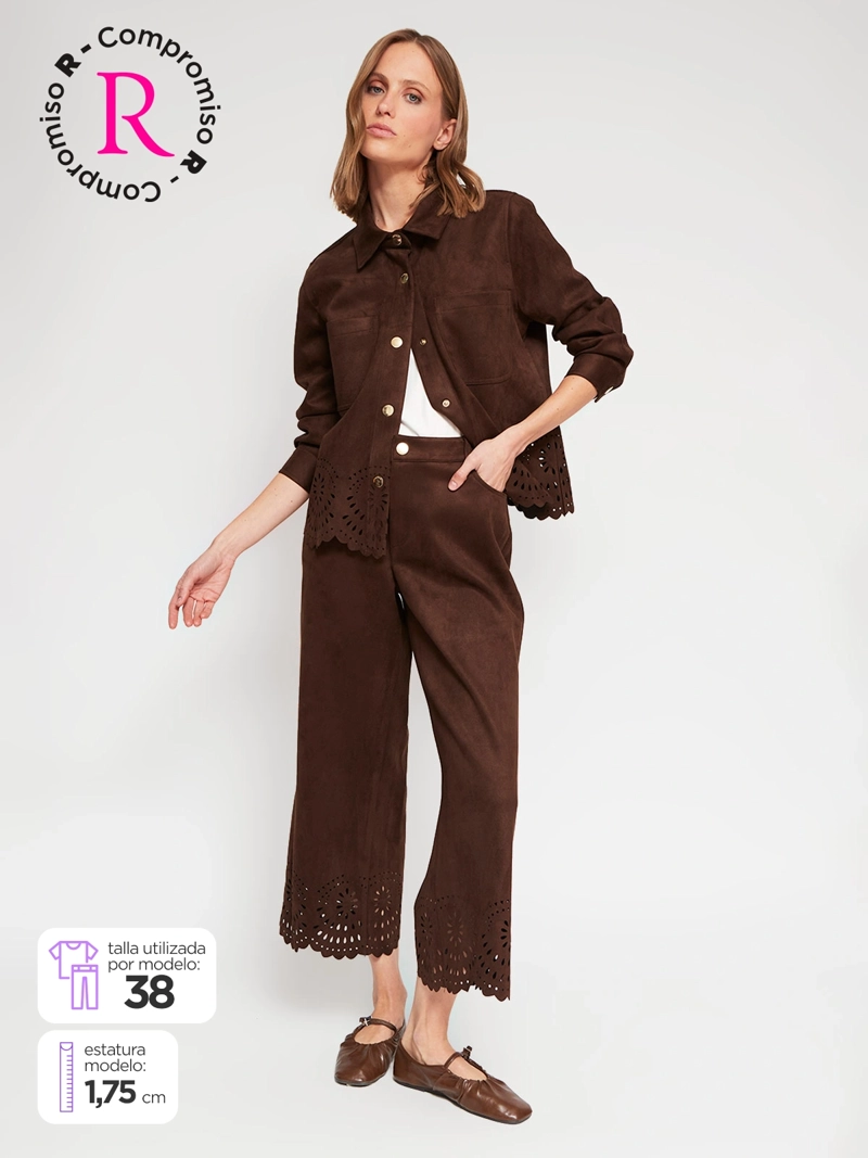 PANTALÓN MUJER CACHAREL TIPO GAMUZA PIERNA RECTA - 1