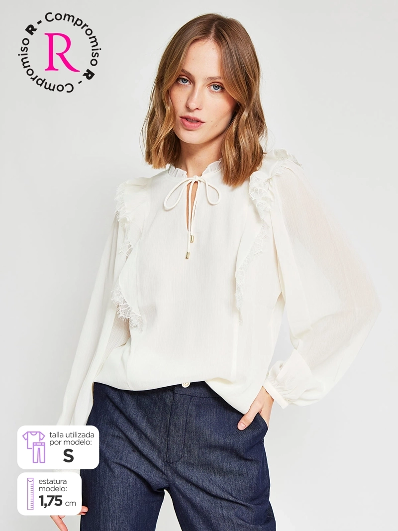 BLUSA MUJER CACHAREL CUELLO EN V MANGA LARGA VUELOS - 1