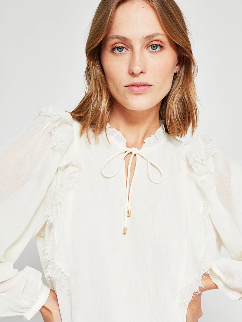 BLUSA MUJER CACHAREL CUELLO EN V MANGA LARGA VUELOS - 4