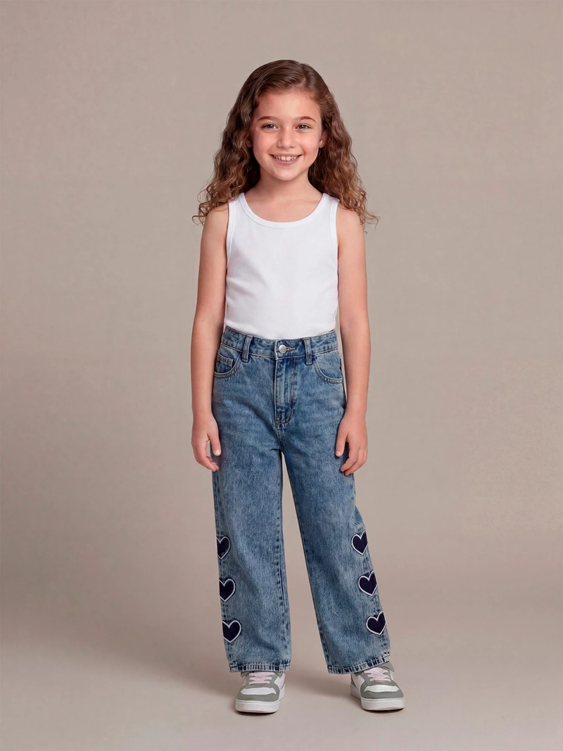 JEANS NIÑA HARVEST ALGODÓN STRAIGHT CORAZONES - 1