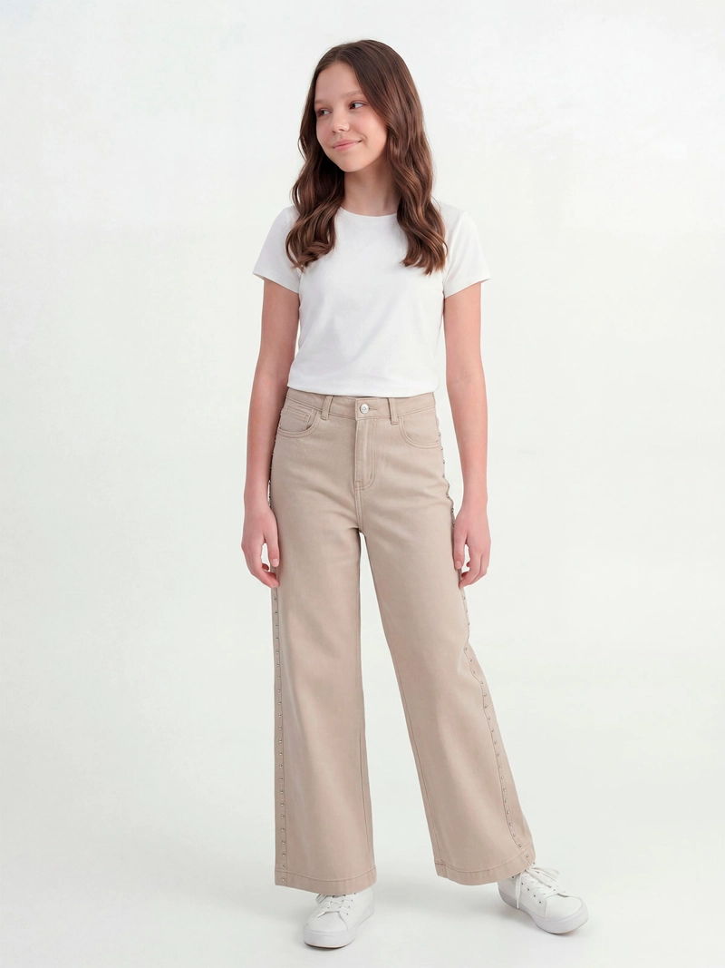 PANTALÓN NIÑA INDEX TEEN ALGODÓN WIDE TACHAS - 1