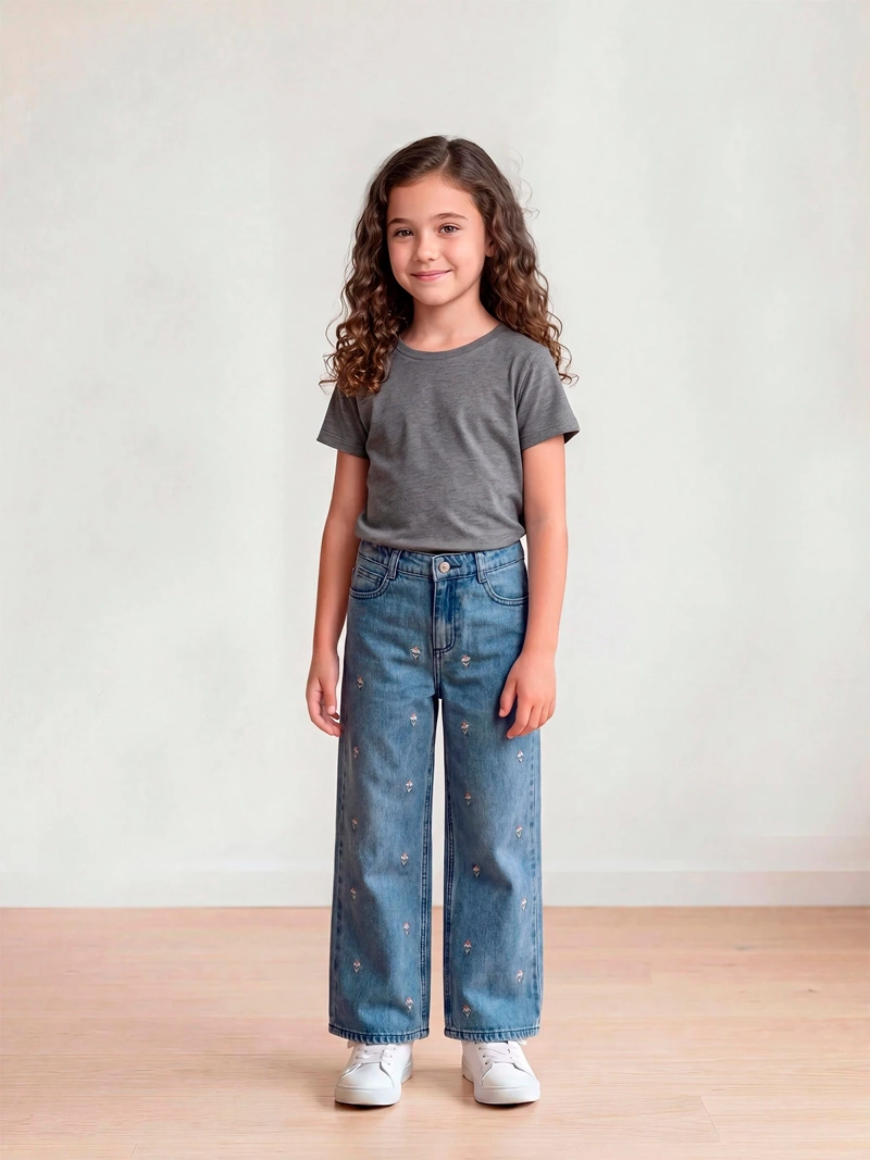 JEANS NIÑA HARVEST ALGODÓN RECTO BORDADO - 1