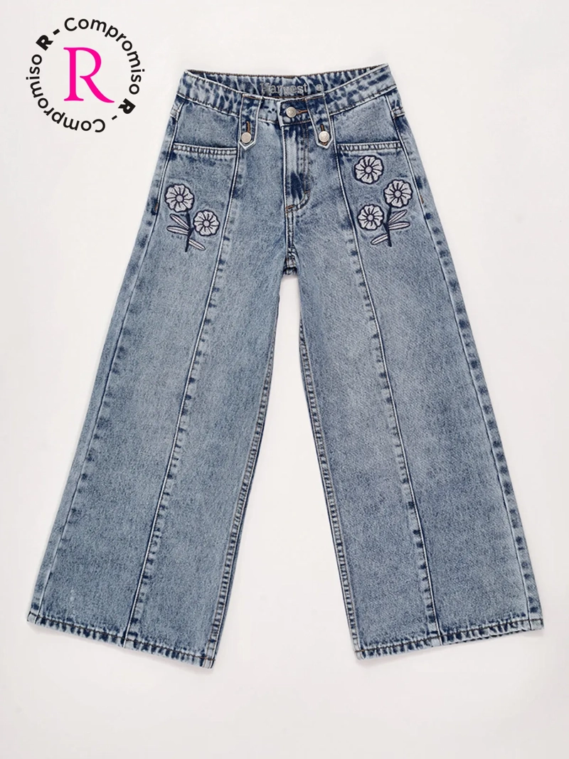 JEANS NIÑA HARVEST ALGODÓN WIDE BORDADO - 3