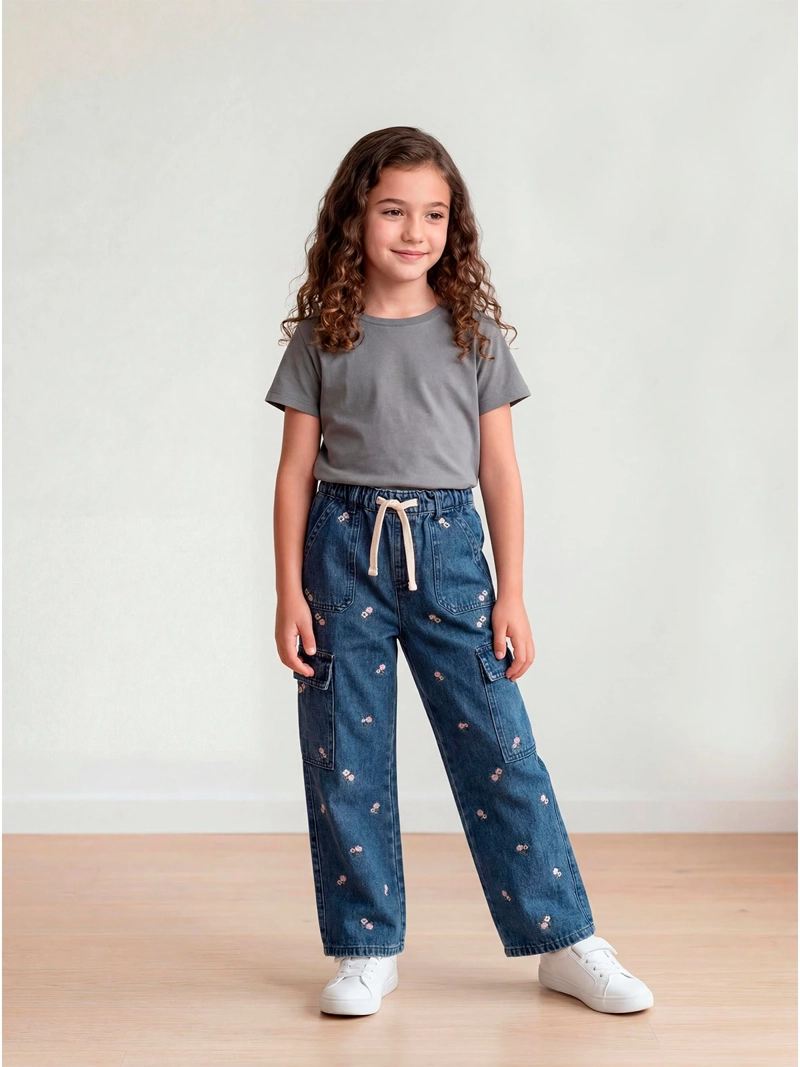 JEANS NIÑA HARVEST ALGODÓN CARGO BORDADO - 1