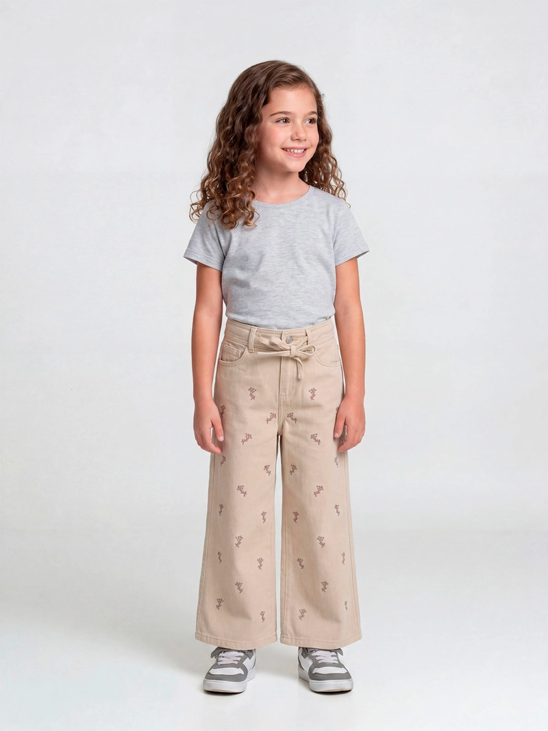 PANTALÓN NIÑA HARVEST ALGODÓN WIDE BORDADO - 1