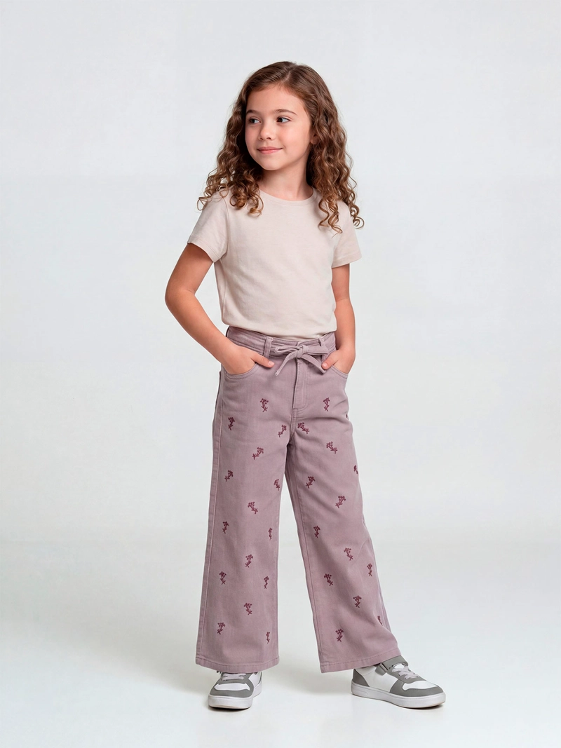 PANTALÓN NIÑA HARVEST ALGODÓN WIDE BORDADO - 1