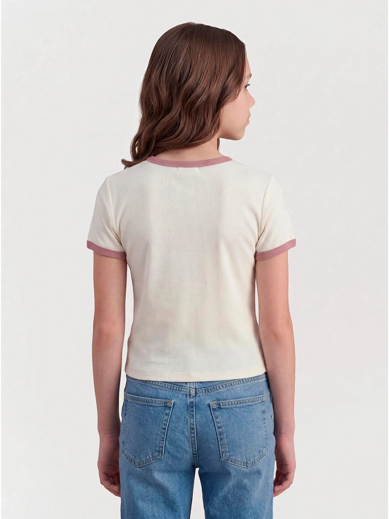 POLERA NIÑA INDEX TEEN ALGODÓN MANGA CORTA BORDADA - 2