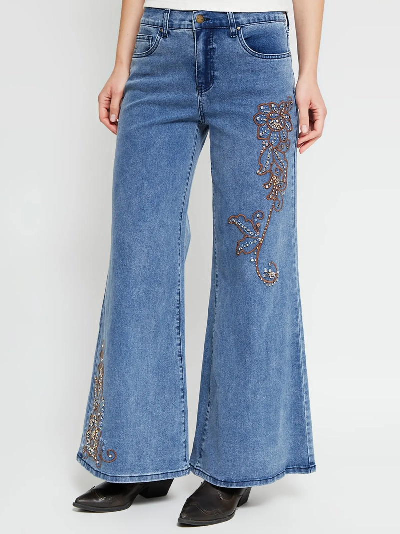 JEANS MUJER TATIENNE ALGODÓN BORDADO TACHAS - 2