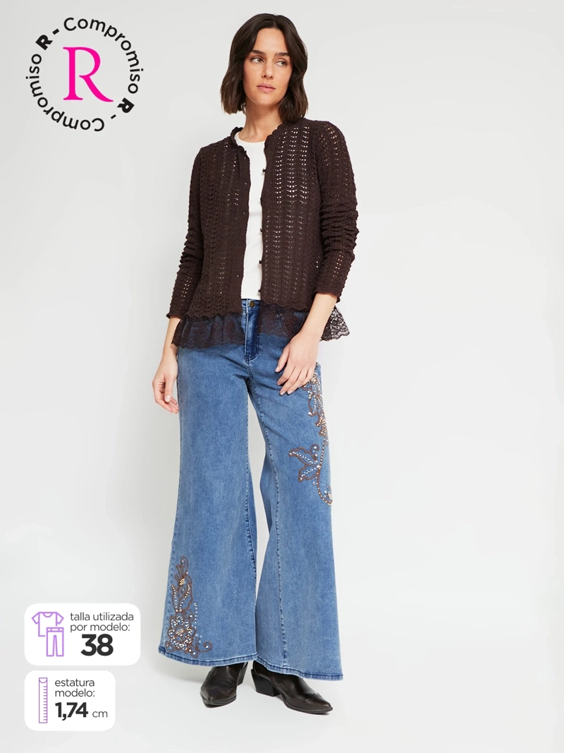JEANS MUJER TATIENNE ALGODÓN BORDADO TACHAS - 1