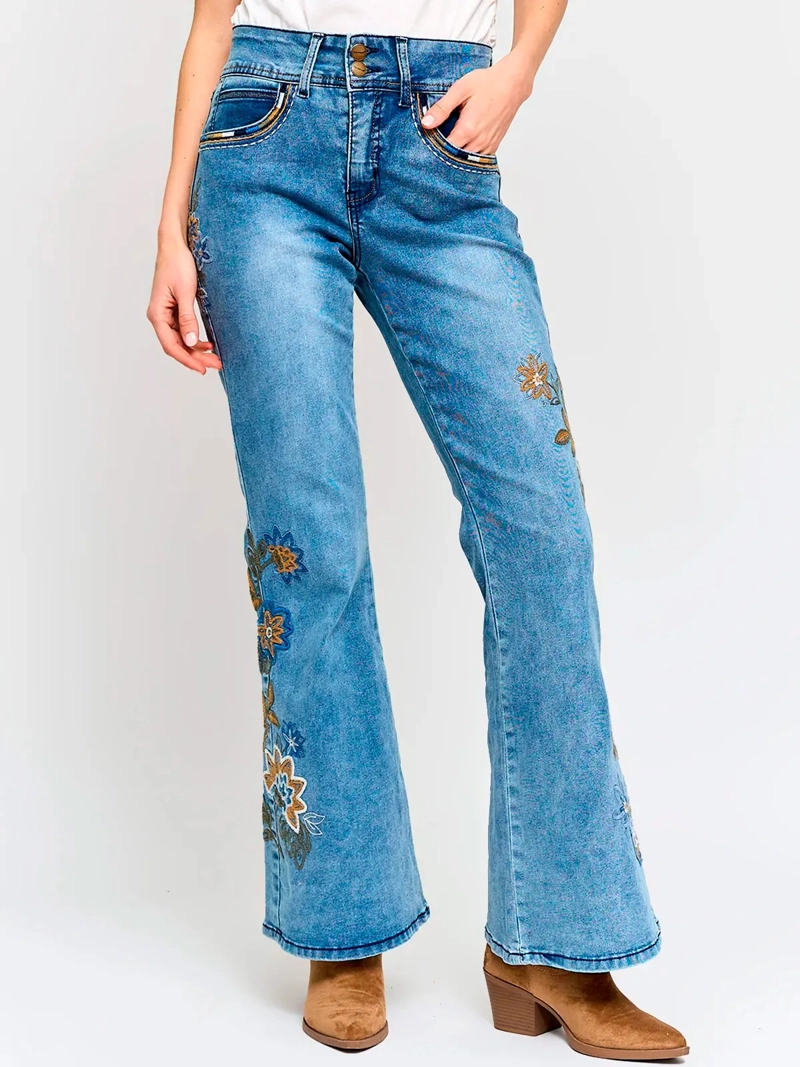 JEANS MUJER TATIENNE ALGODÓN FLARE BORDADOS - 2