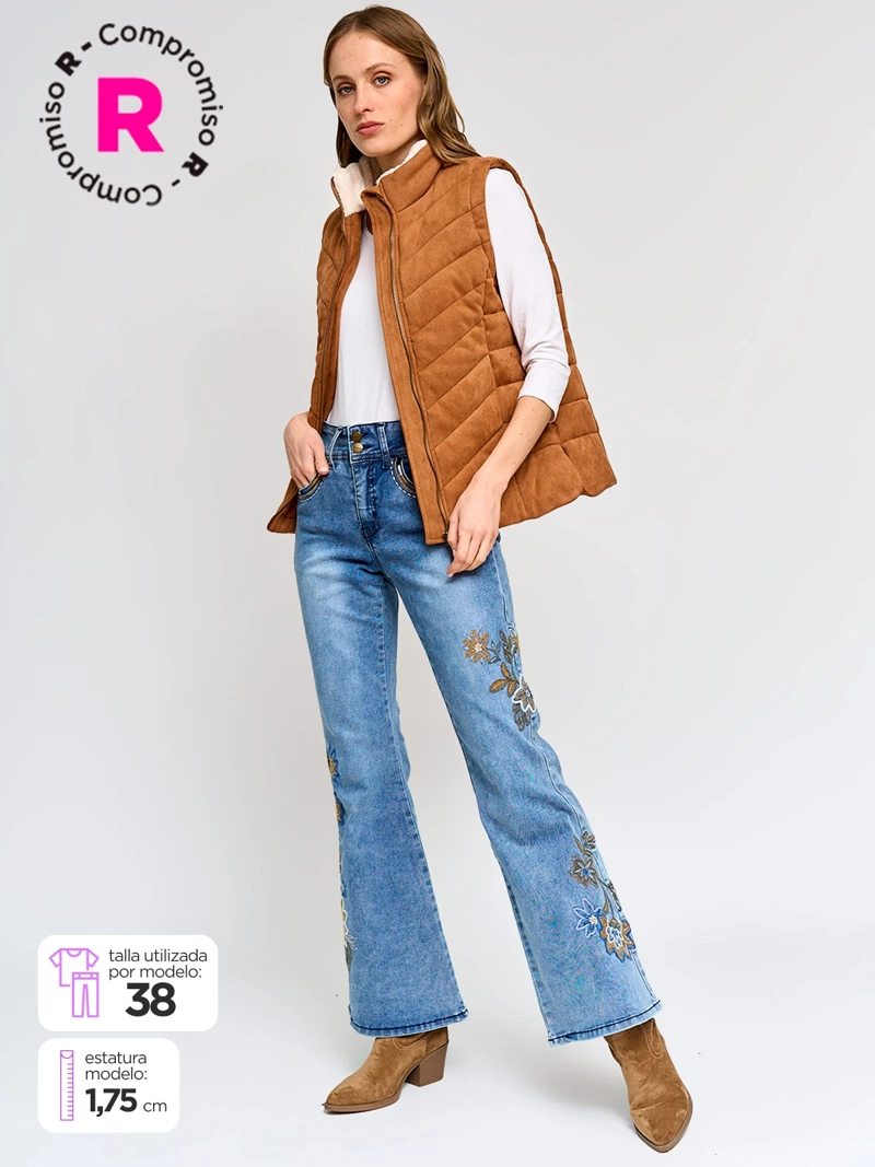 JEANS MUJER TATIENNE ALGODÓN FLARE BORDADOS - 1