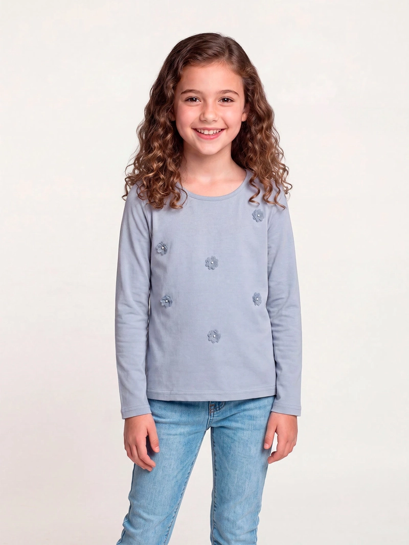 POLERA MANGA LARGA NIÑA HARVEST APLICACIÓN MARIPOSAS - 1