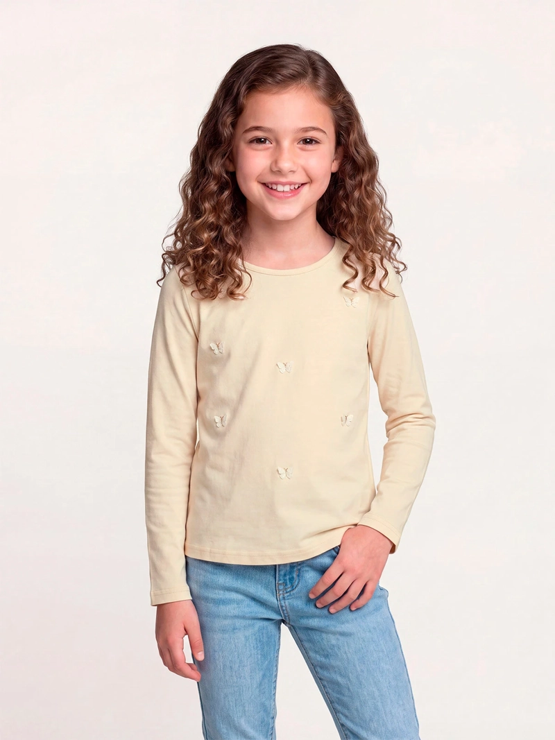 POLERA MANGA LARGA NIÑA HARVEST APLICACIÓN MARIPOSAS - 1