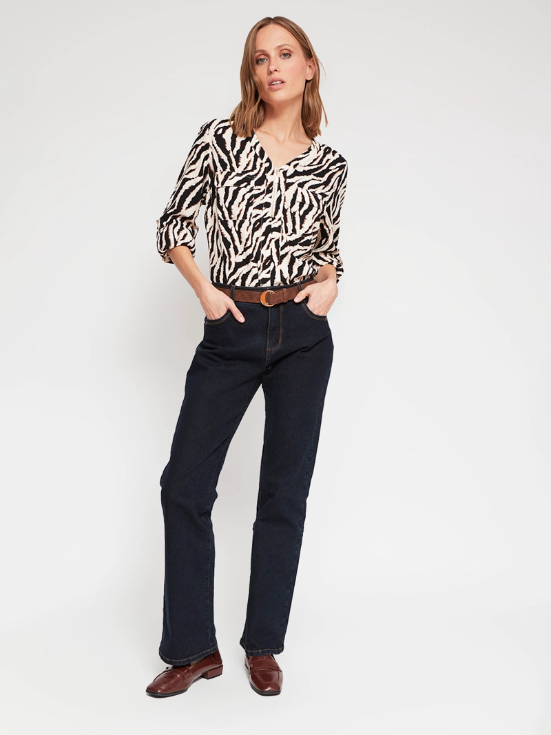 BLUSA MUJER CACHAREL CUELLO EN V MANGA LARGA CIERRE Y ESTAMPADO - 5