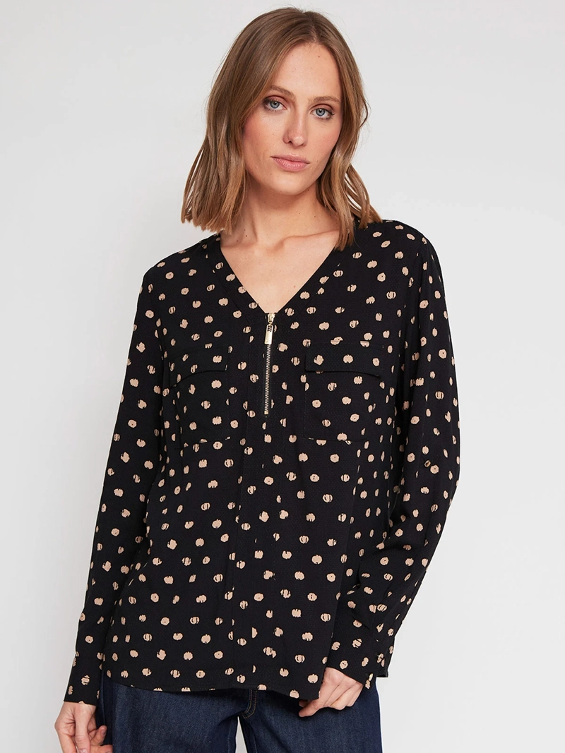BLUSA MUJER CACHAREL CUELLO EN V MANGA LARGA CIERRE Y ESTAMPADO - 2