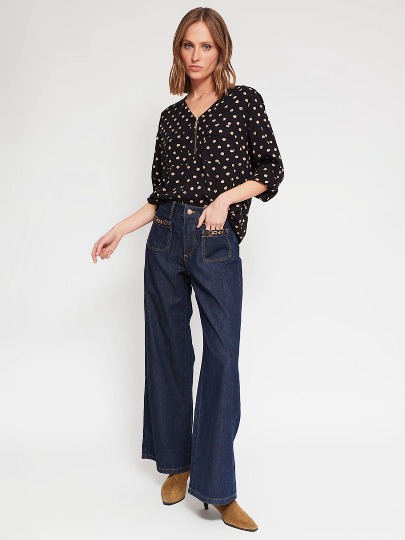 BLUSA MUJER CACHAREL CUELLO EN V MANGA LARGA CIERRE Y ESTAMPADO - 5