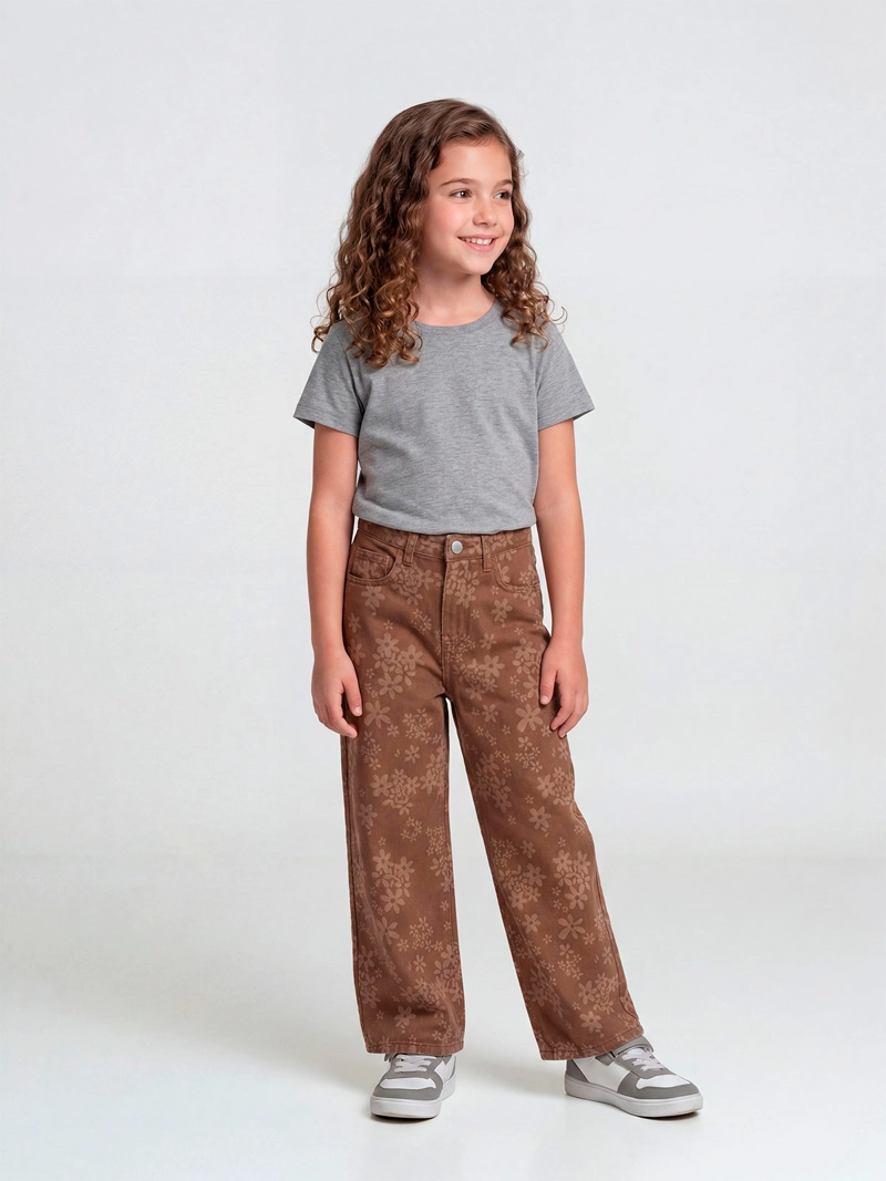 PANTALÓN NIÑA HARVEST ALGODÓN RECTO WIDE FLORES - 1