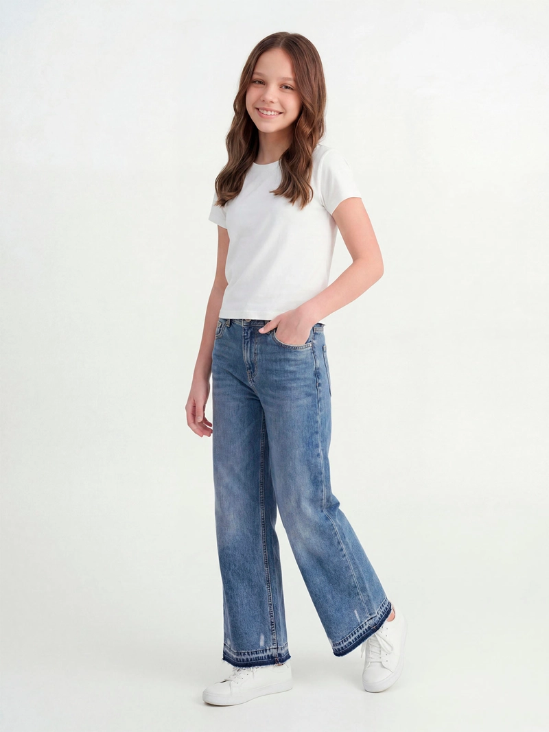 JEANS NIÑA INDEX TEEN ALGODÓN WIDE BASTA DESGASTADA - 1