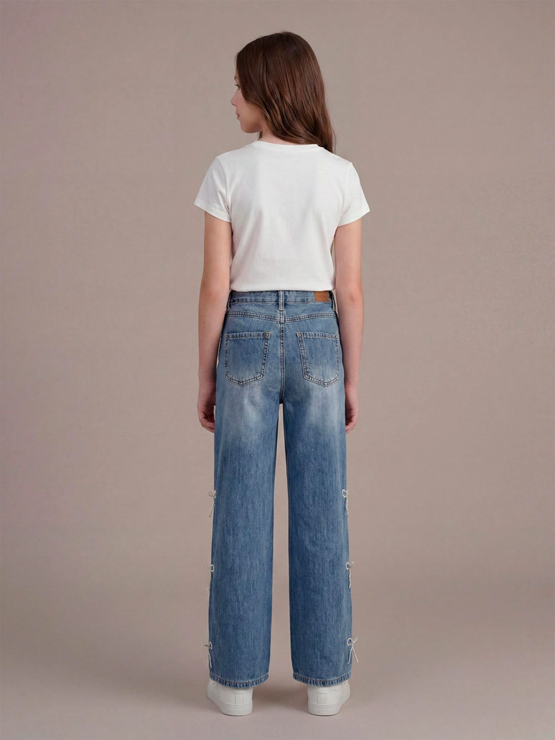 JEANS NIÑA INDEX TEEN ALGODÓN WIDE BORDADO LAZOS - 2