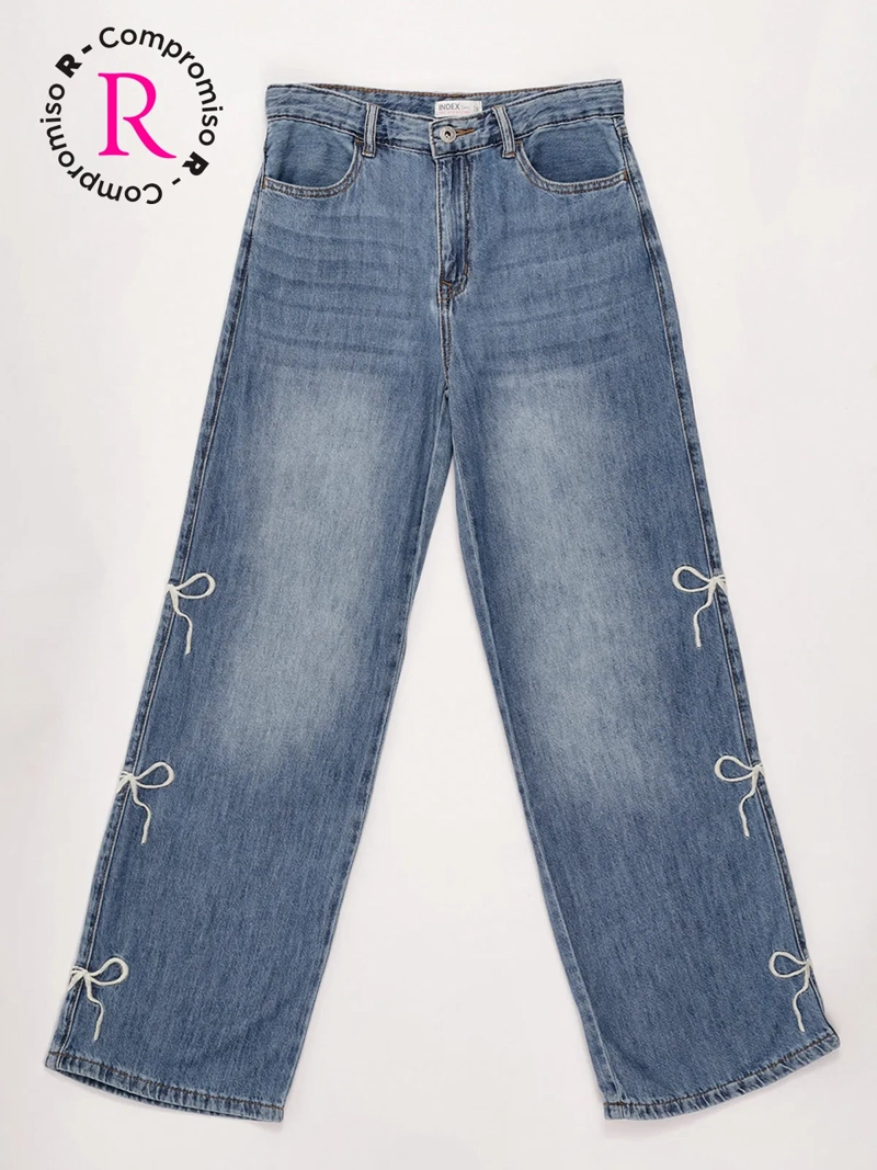 JEANS NIÑA INDEX TEEN ALGODÓN WIDE BORDADO LAZOS - 3