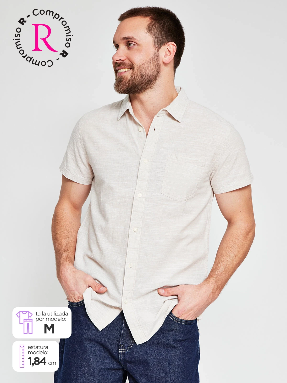 CAMISA HOMBRE ROBERT LEWIS ALGODÓN MANGA CORTA LISA - 1