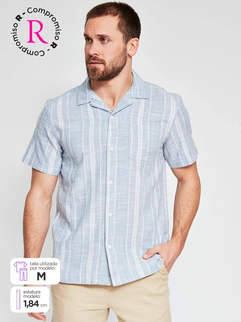CAMISA HOMBRE ROBERT LEWIS ALGODÓN MANGA CORTA LÍNEAS - 1