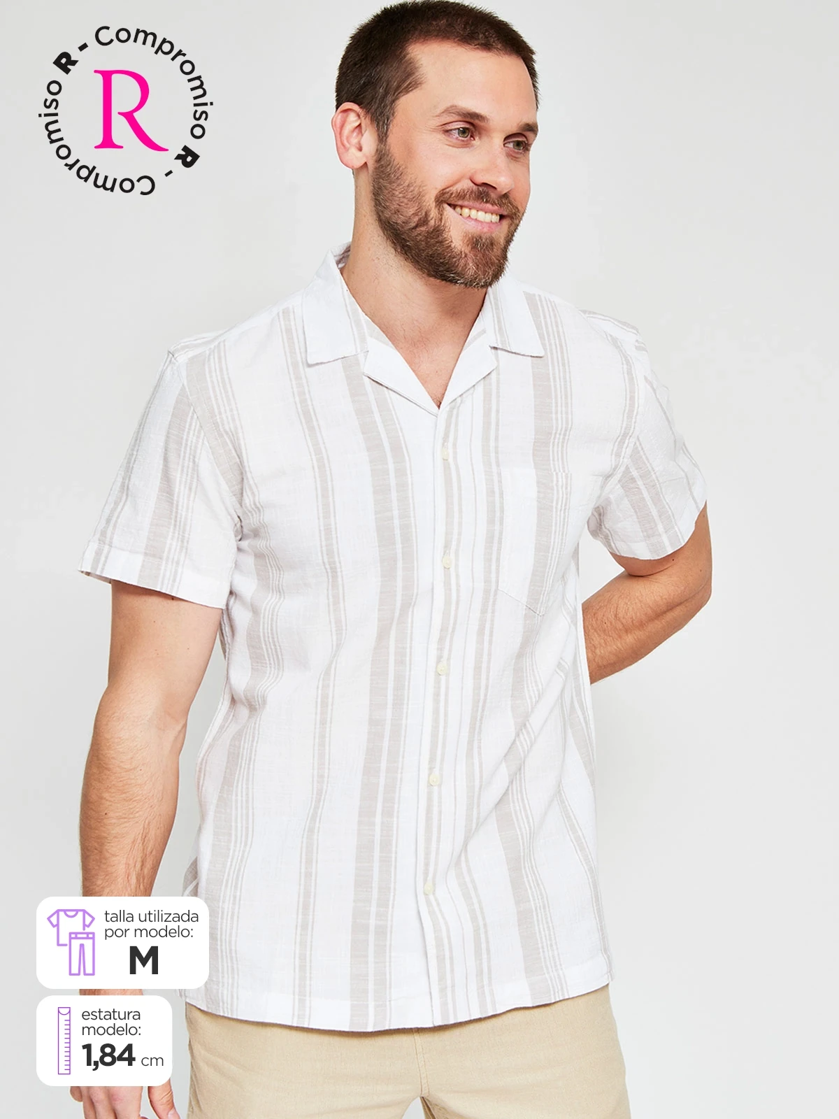 CAMISA HOMBRE ROBERT LEWIS ALGODÓN MANGA CORTA LÍNEAS - 1