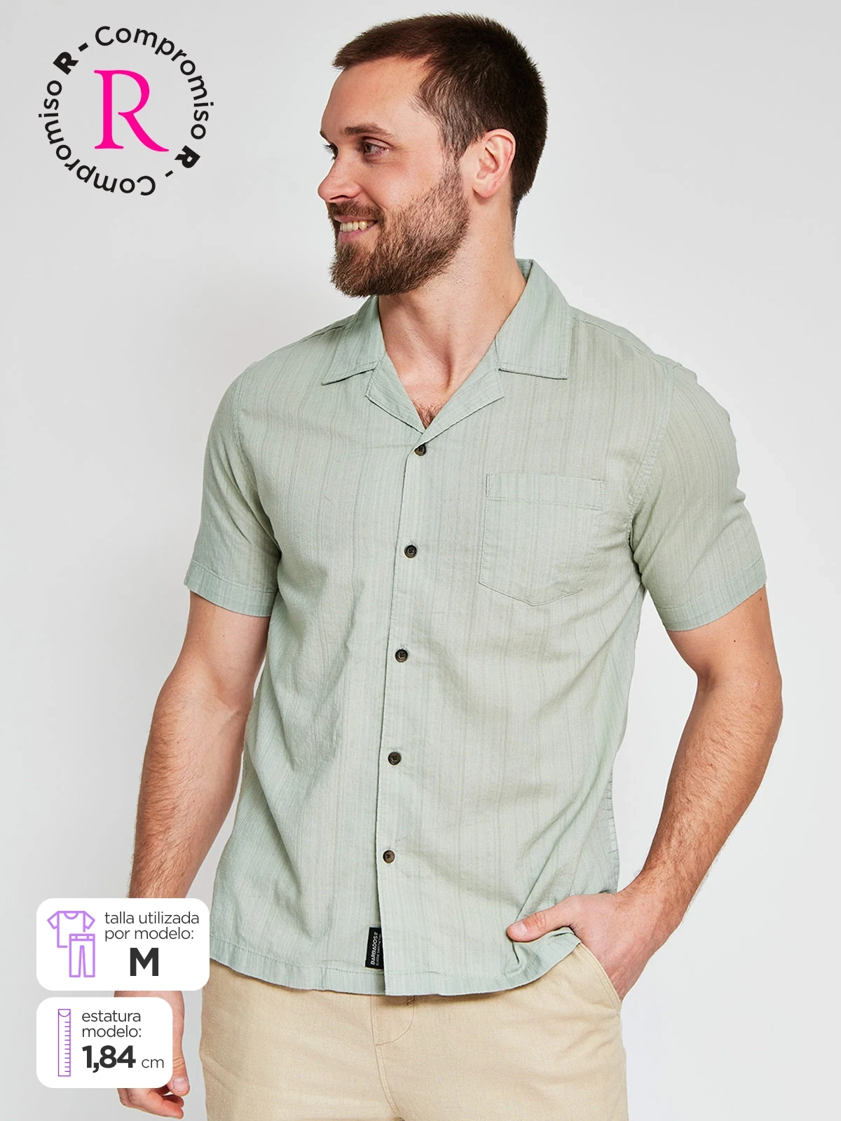 CAMISA HOMBRE BARBADOS ALGODÓN MANGA CORTA LISA - 1