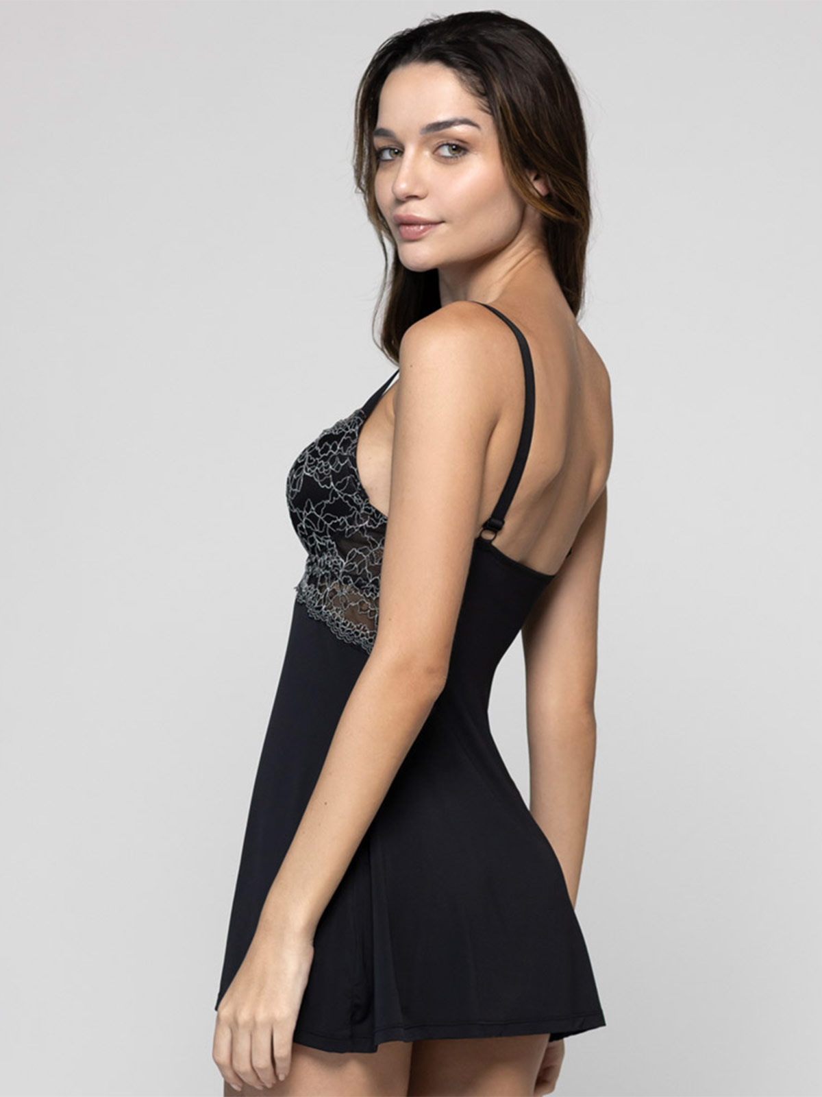 BABYDOLL CON COLALESS INTIME ENCAJE MICROFIBRA NEGRO - 3