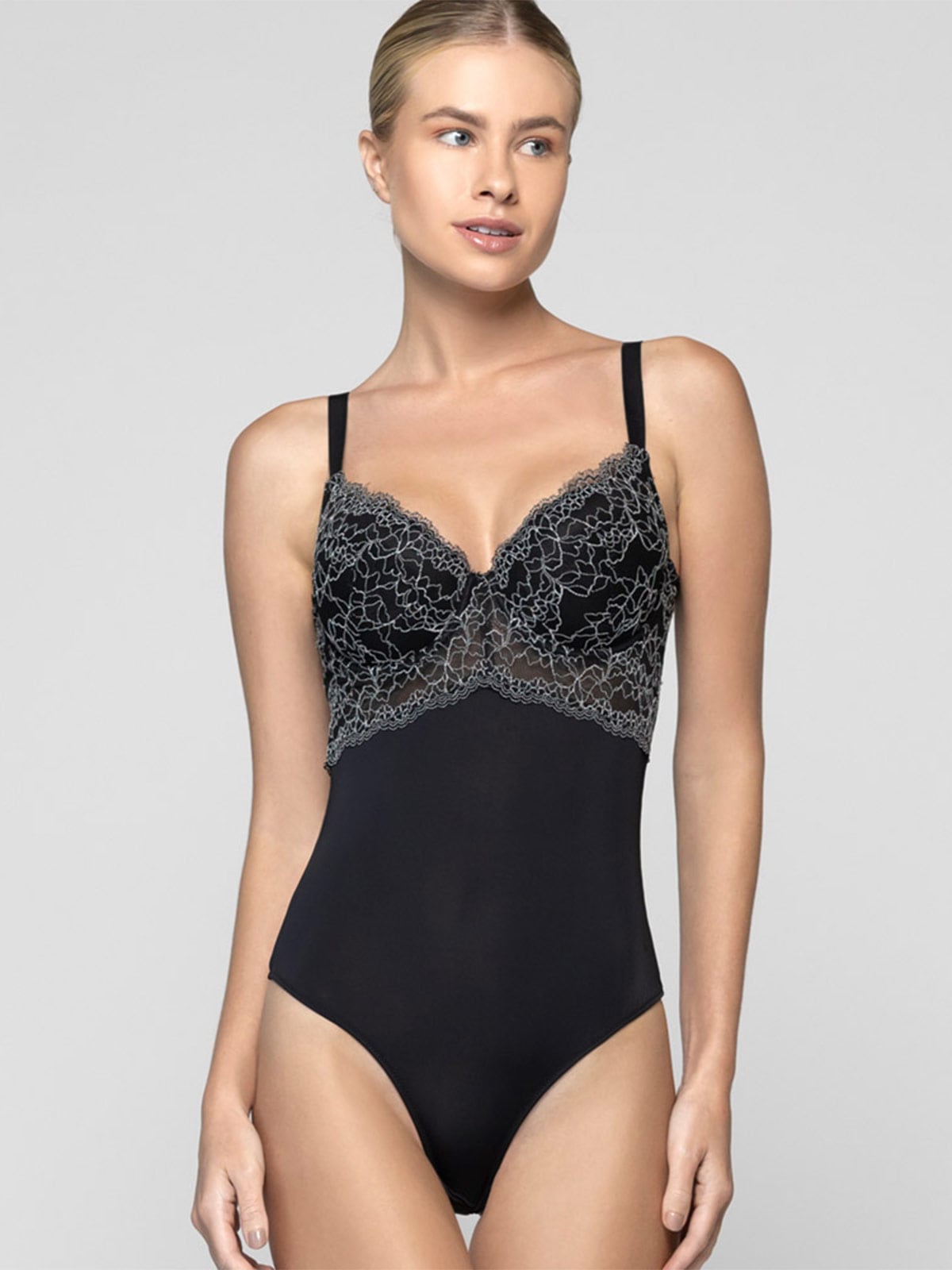 BODY MUJER INTIME COPA B MALLA ENCAJE NEGRO - 1