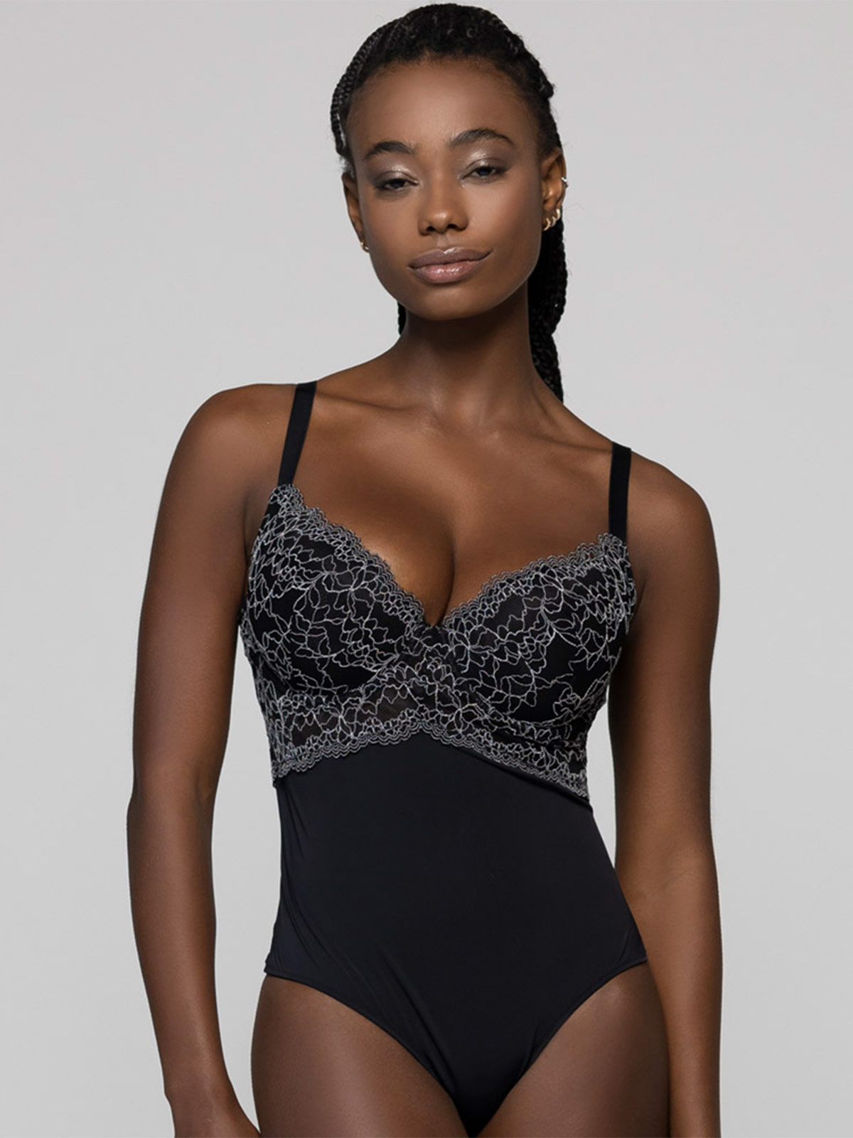 BODY MUJER INTIME COPA C MALLA ENCAJE NEGRO