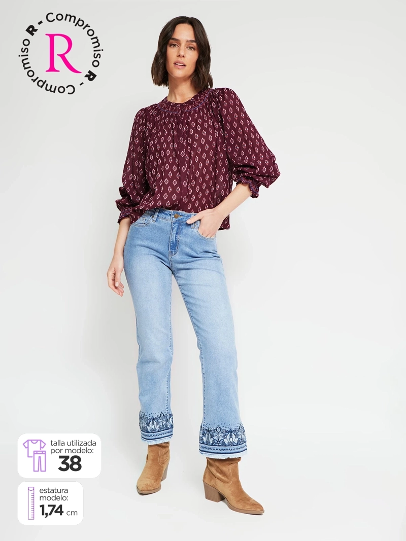 JEANS MUJER TATIENNE ALGODÓN BORDADOS - 1