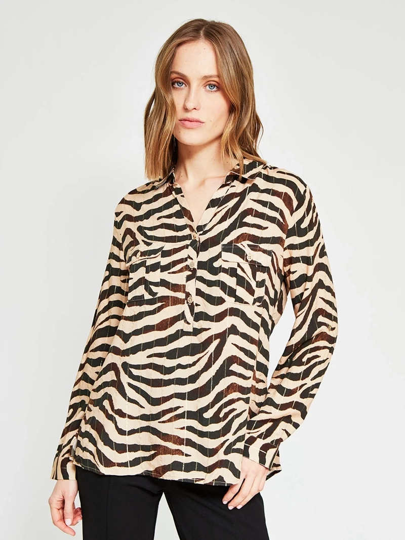 BLUSA MUJER CACHAREL CUELLO CAMISERO MANGA LARGA ESTAMPADA - 2