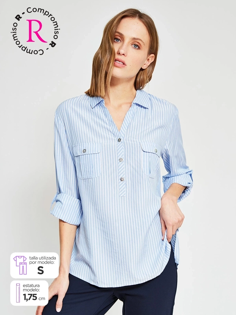 BLUSA MUJER CACHAREL CUELLO CAMISERO MANGA LARGA ESTAMPADA - 1